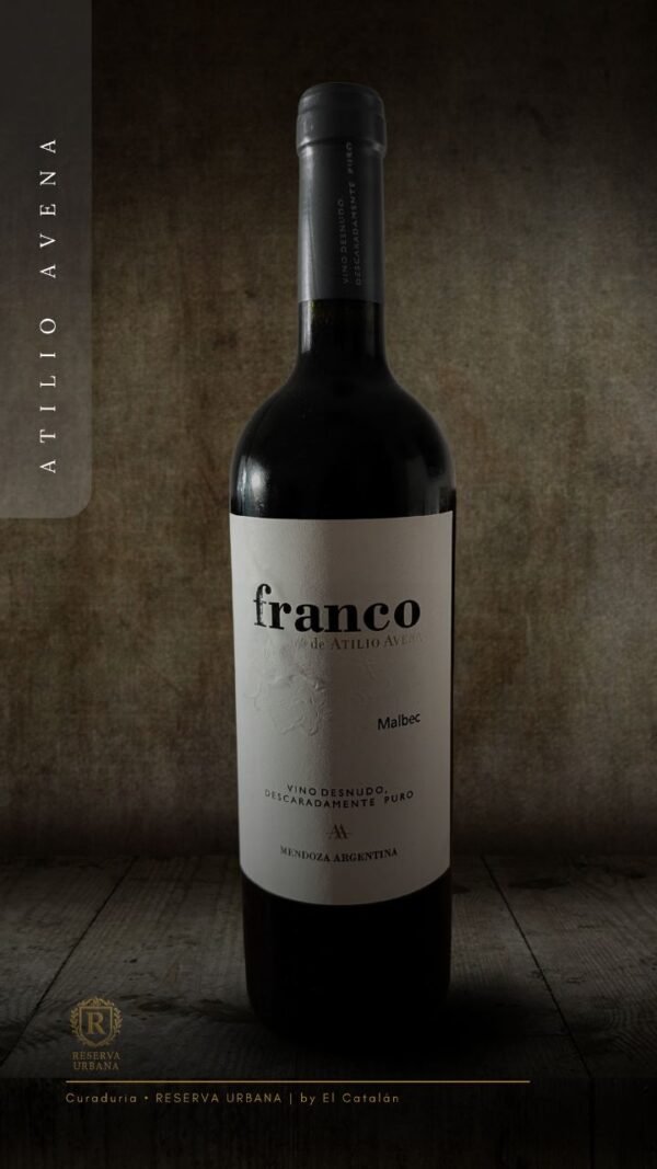 Botella del vino Atilio Avena Franco Malbec, best-seller de Reserva Urbana.