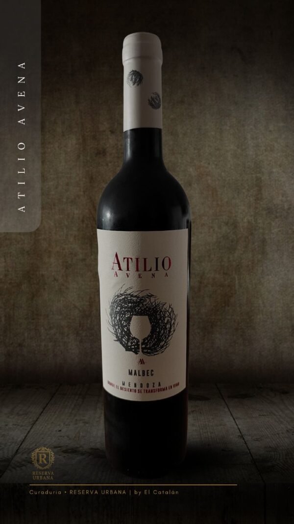 Botella del vino Atilio Avena Malbec joven de Reserva Urbana.